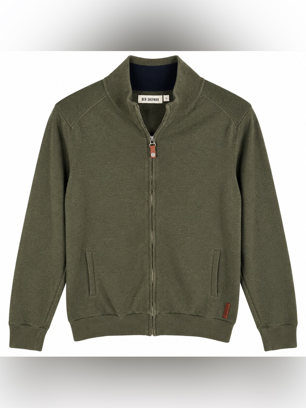 Ben Sherman Men’s Large Olive Green Full Zip Mock Neck Sweater Jacket